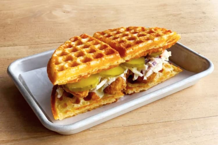 A waffle sandwich from a gluten-free restaurant in San Francisco