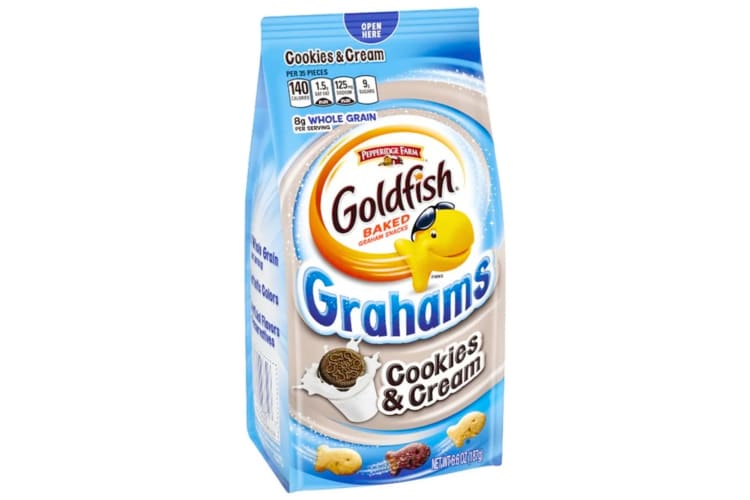 A bag of Goldfish Grahams Cookies and Cream