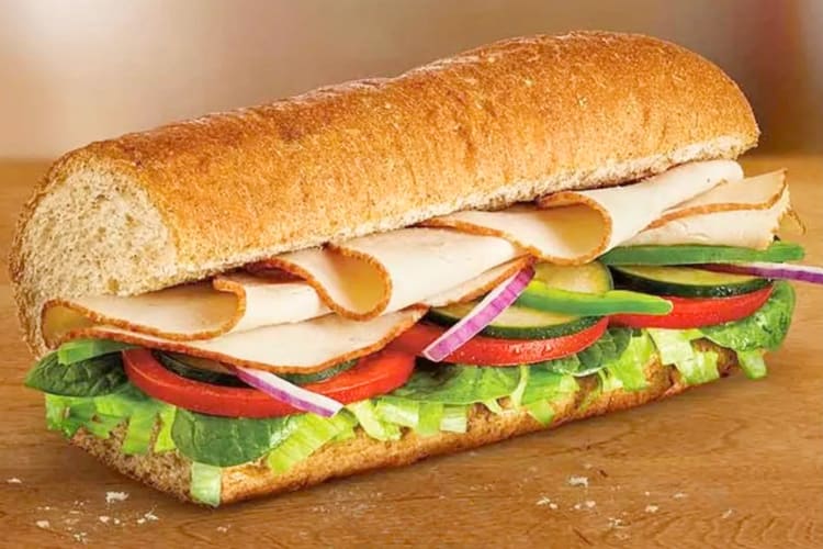 A multigrain bread sandwich from Subway