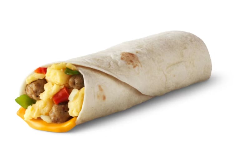 A sausage and egg breakfast burrito from McDonald's