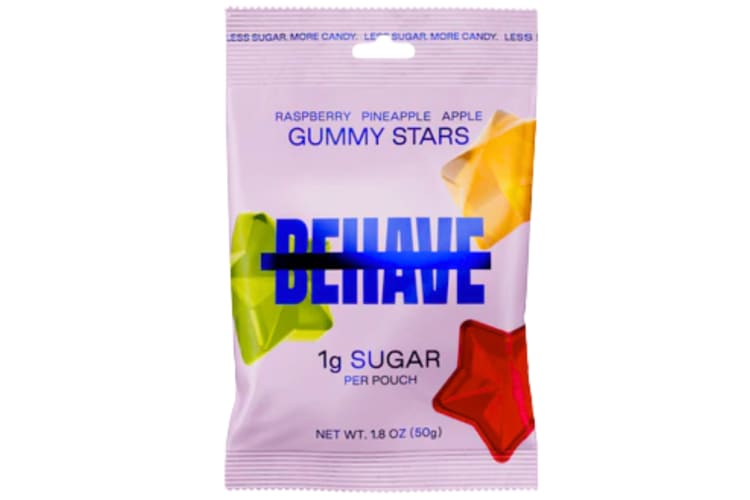 A light pink-purple pack of Behave Gummy Stars
