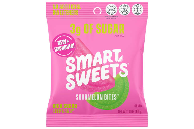 A pink packet of SmartSweets Sourmelon Bites