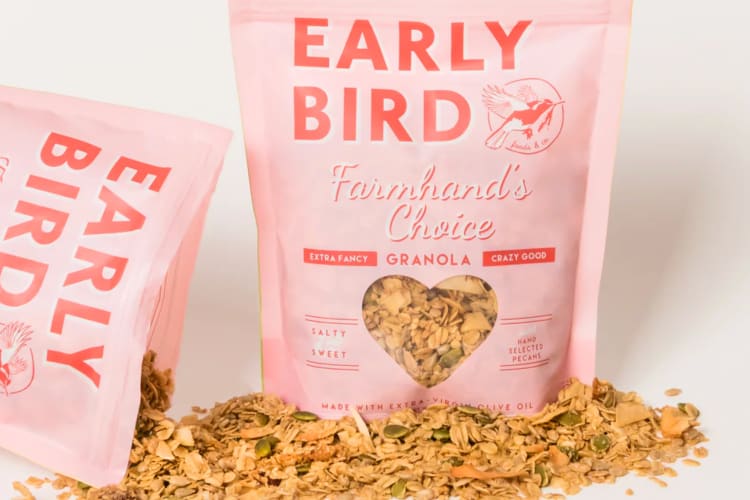 A packshot of granola with it poured out underneath
