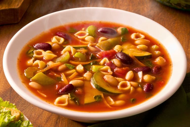 A bowl of minestrone soup