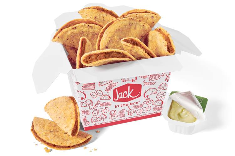 A box of tiny tacos from Jack in the Box