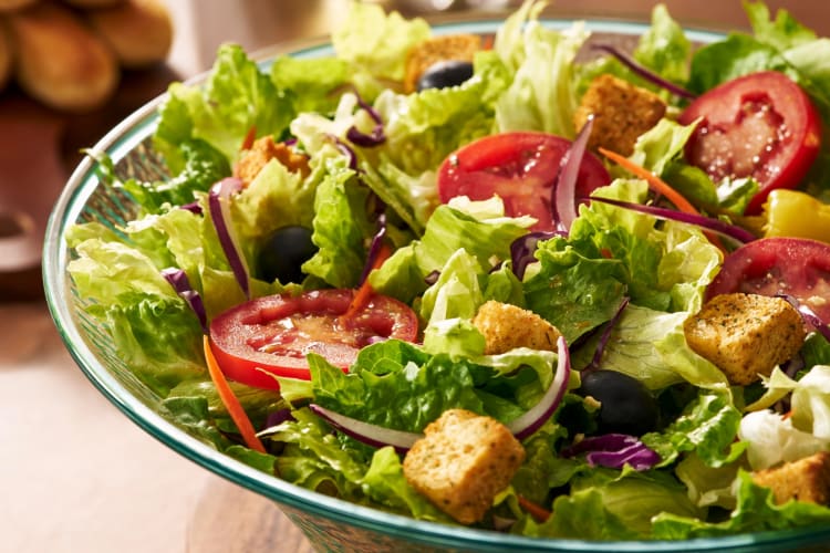A salad with croutons