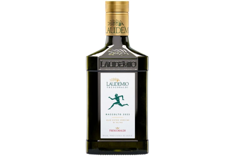 A glass bottle of Laudemio Frescobaldi Extra Virgin Olive Oil