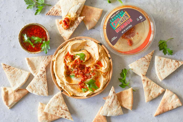 Crunchy Chili Onion Hummus is one plant-based healthiest snacks at Trader Joe's