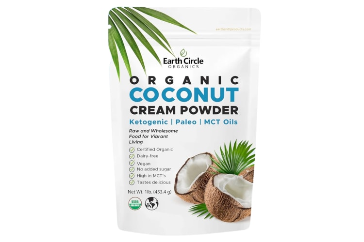 A bag of Earth Circle coconut coffee creamer