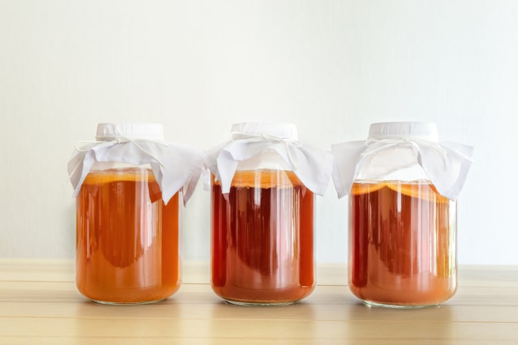Jars of Kombucha for a healthy drink