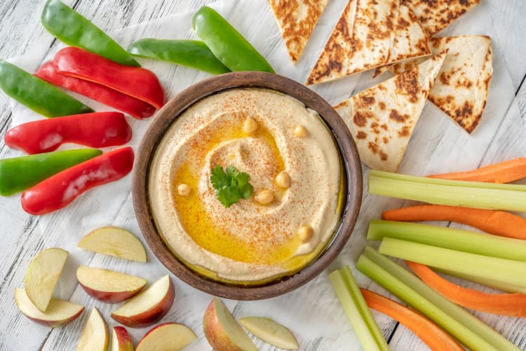Hummus is a healthy gas station snack for vegans