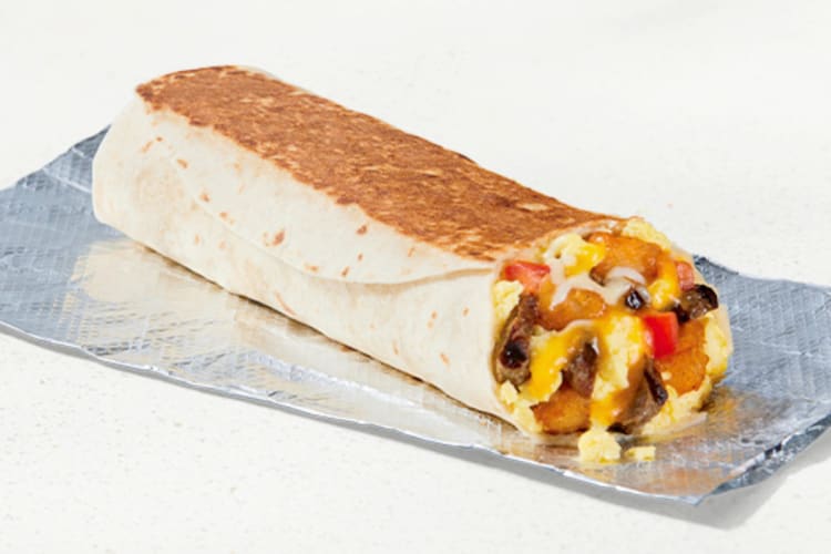 A Taco Bell Grande Toasted Breakfast Burrito With Steak