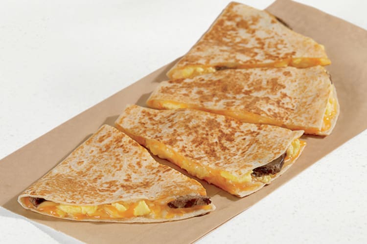 The Steak Breakfast Quesadilla is a high-protein Taco Bell item