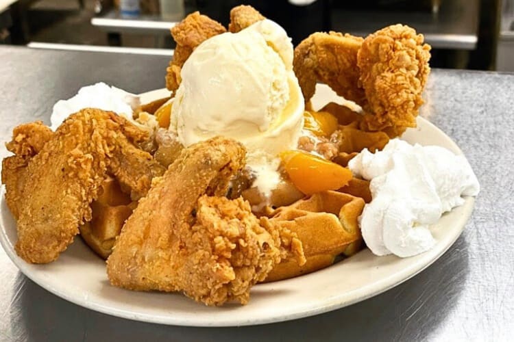 Chicken, waffles and ice cream from His Place Eatery, a diner in Indianapolis