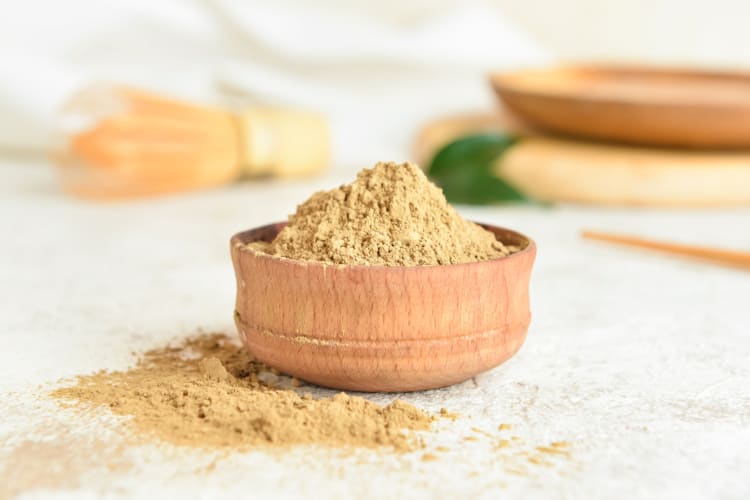 Powdered hojicha in a bowl