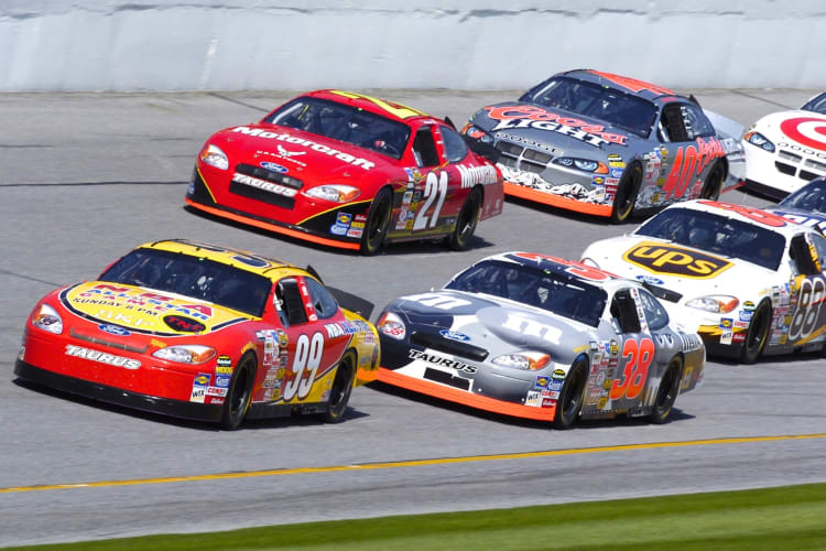 Race cars on a track