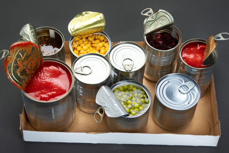 An assortment of canned vegetables.