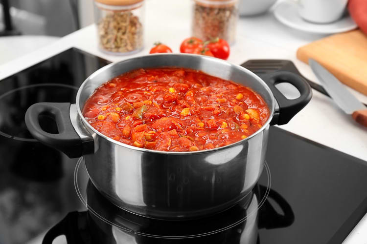 Chili in a pot on a stovetop