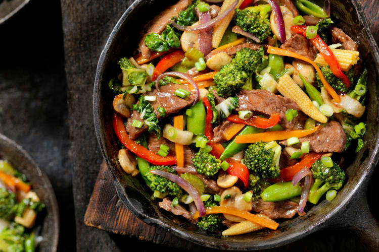 A stir-fry dish with saute onions