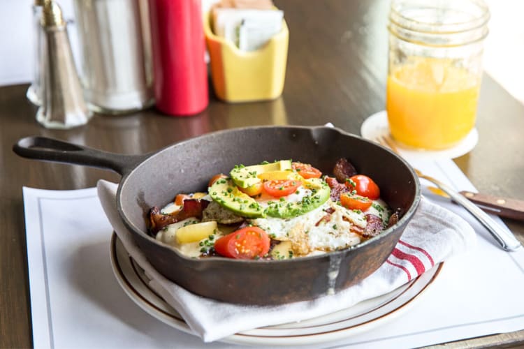 Breakfast meal in a pan from Hub & Spoke Diner, a breakfast place in Salt Lake City