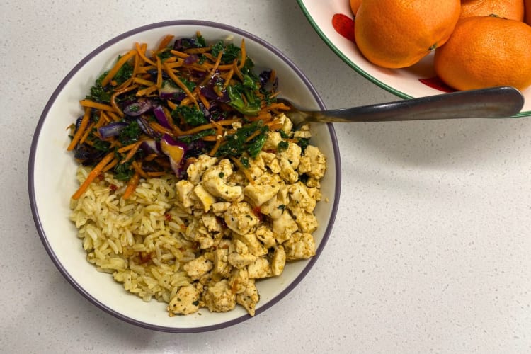 Gingery spiced tofu is one of the dishes tasted during this Hungryroot Review