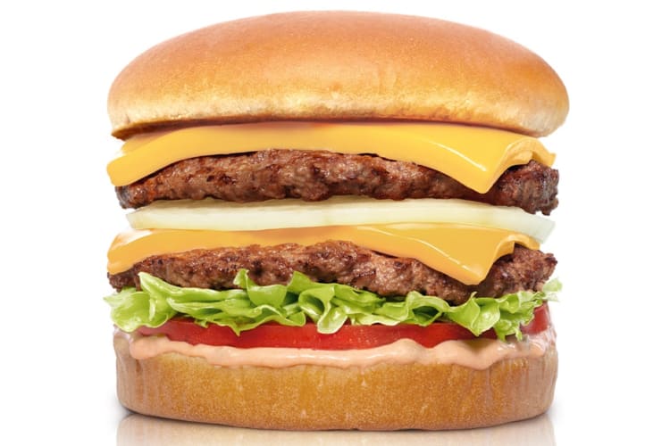 A cheeseburger with two patties