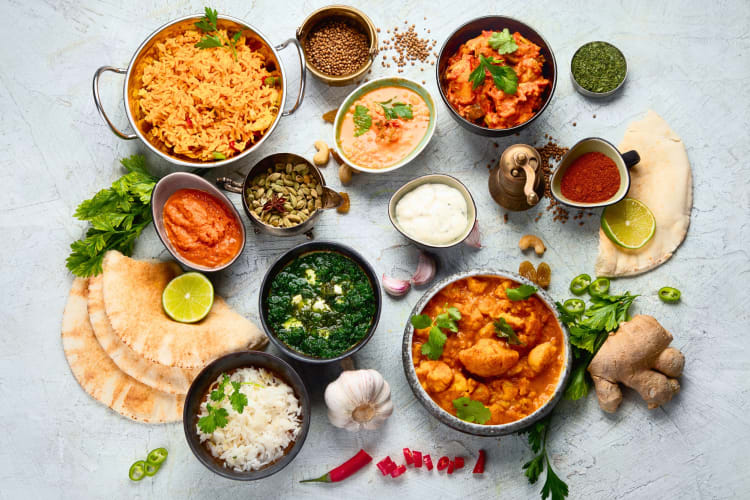 A selection of Indian dishes and ingredients