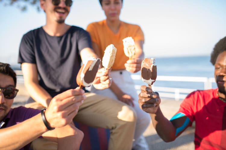 Group of friends eating ice cream.