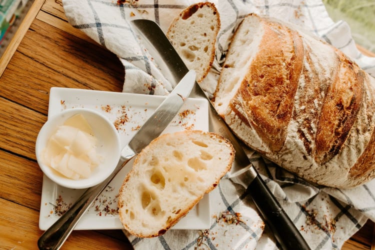 Artisanal bread with butter.