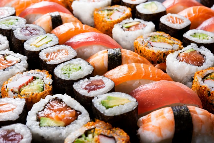 Different types of fish sushi
