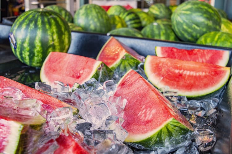 Slices on watermelon on ice