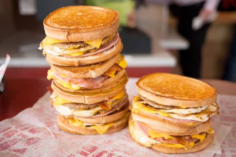 A stack of Loaded Breakfast Sandwiches from Jack in the Box