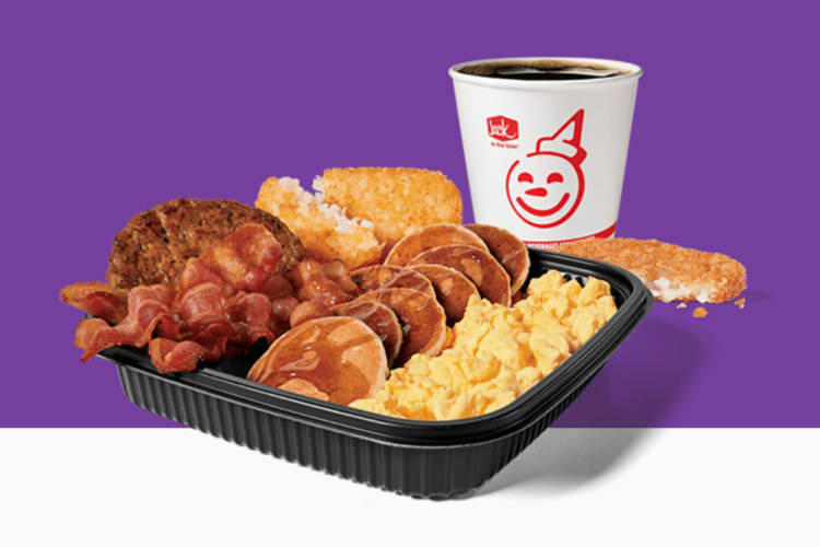 Jack in the Box breakfast platter with sausage and bacon