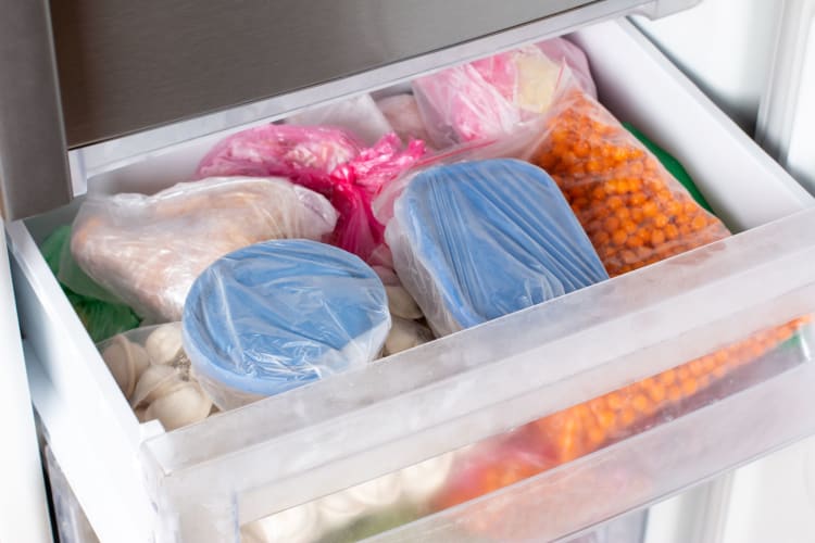 freezer with home cooked meals