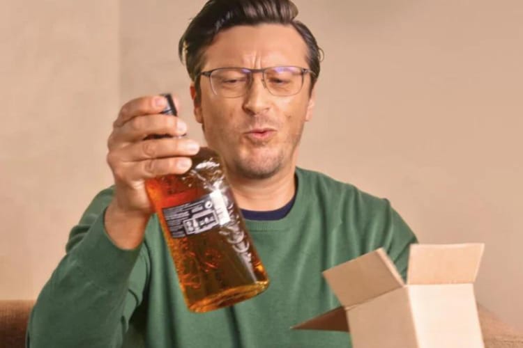 man opening a package of whisky