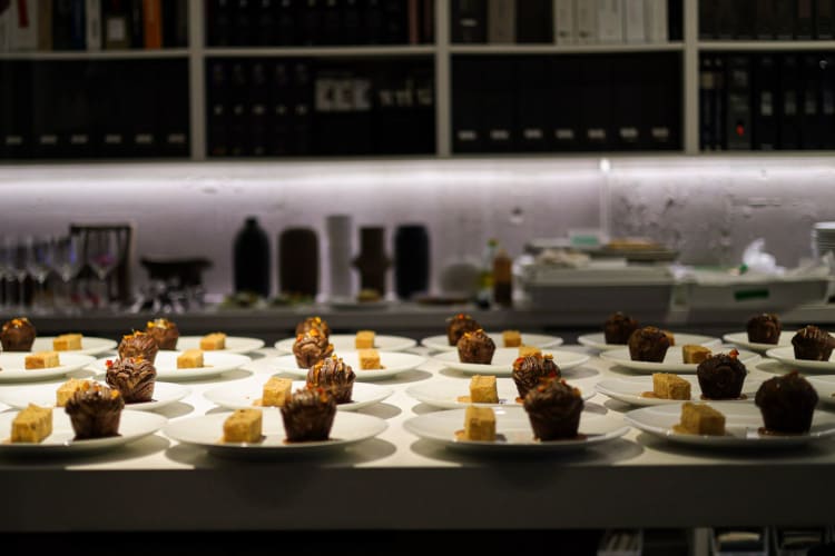 desserts plated up for service