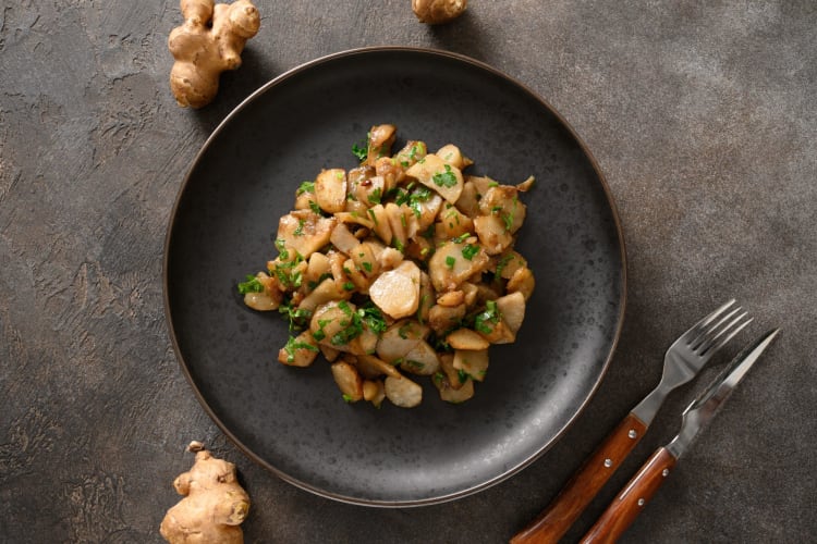 roasted sunchokes on a plate