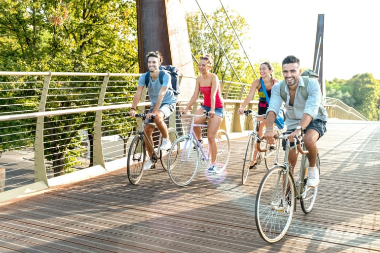 group of friends cycling