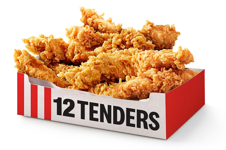 A box of 12 KFC extra crispy fast food chicken tenders