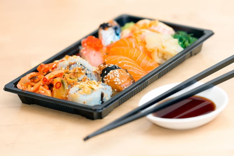 Sushi can be purchased at Japanese konbini