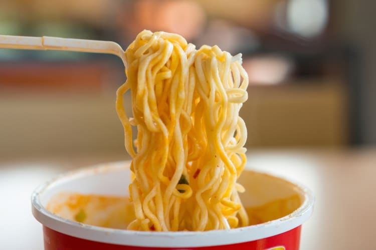 Instant noodles in red cup packaging