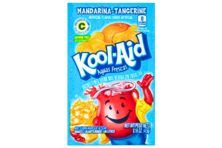 A packet of Aquas Frescas Mandarina-Tangerine Kool-Aid