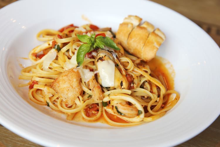 A plate of seafood linguine.