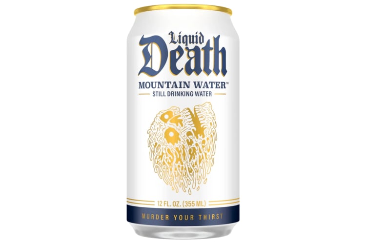 A white can of Mountain Water by Liquid Death