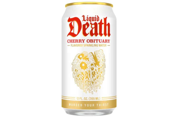 A white can of Liquid Death Cherry Obituary