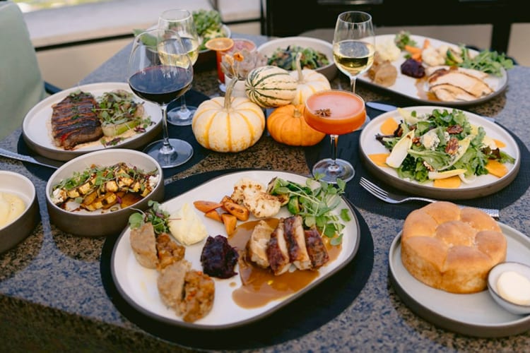 A selection of Thanksgiving dishes on a table