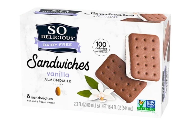 A box of So Delicious ice cream sandwiches
