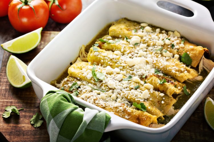 Salsa verde enchiladas can be a low-calorie Mexican food