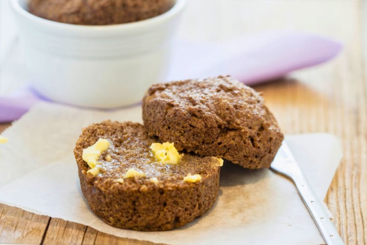 A low-carb flaxseed muffin made in the microwave.