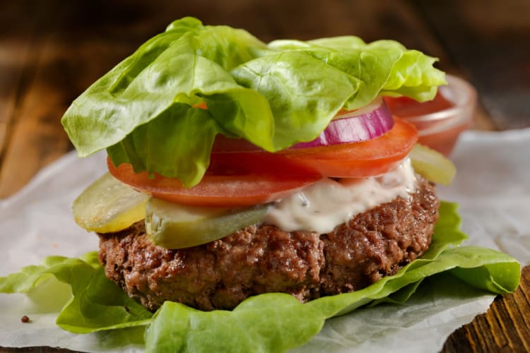 A burger with lettuce in place of the wrap